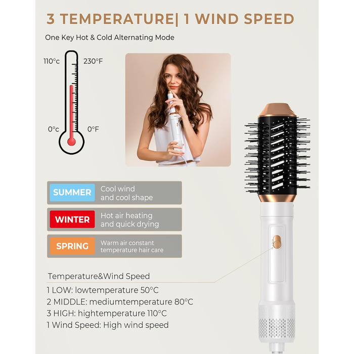 UKLISS Стайлер для волосся 6-в-1 Air Styler Set - Професійний стайлер з насадками: фен-щітка, керлер, щітка з гарячим повітрям, фен-щітка, фен, випрямляч | для створення локонів, об'єму, випрямлення та сушіння (Перламутрово-білий)