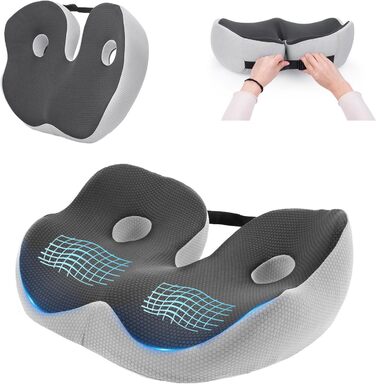 Подушка для сидіння з піною з пам'яті, ергономічна ортопедична подушка для офісного крісла, подушка для сидіння з піною з пам'яті, подушка для куприка з регульованою шириною для офісу/автомобіля, знімає біль в сідниці (темно-сірий)