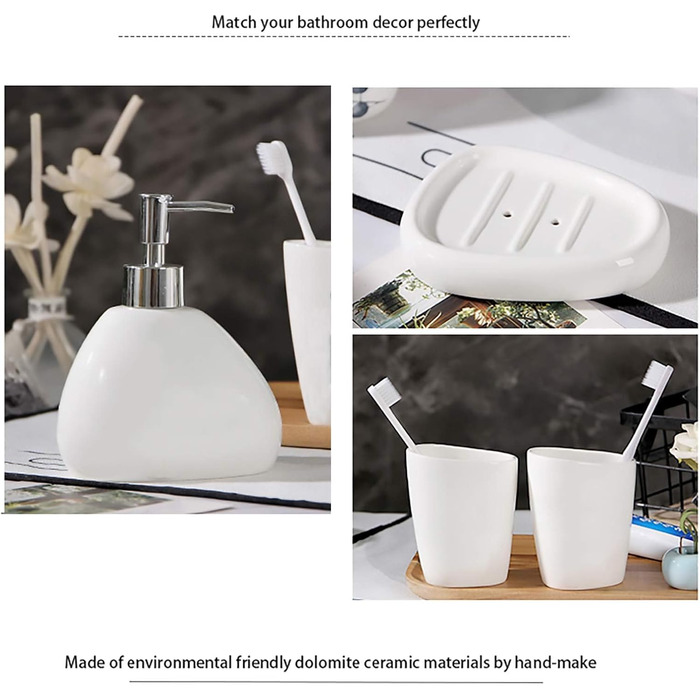 Набір аксесуарів для ванної кімнати BLBYHO, 5 шт., білий, кераміка: мильниця, дозатор для мила, тримач для зубних щіток, 2 стаканчики