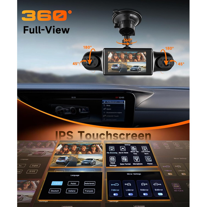 Відеореєстратор VECHTEL 1080P/2K для авто, подвійна камера з WiFi, 3
