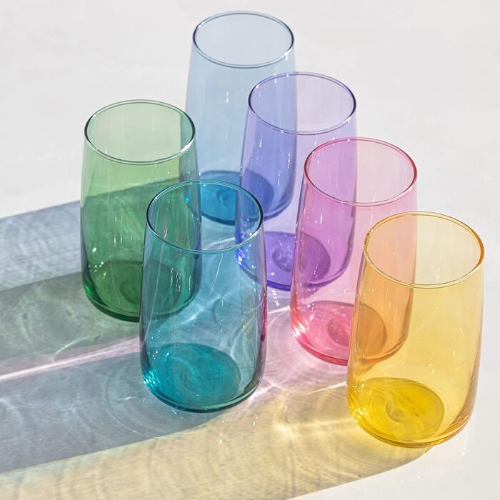 TREND FOR HOME Drinking Glasses Set 490 ml Colorful Colored Glasses Set of 6 Drinking Glasses Large Water Glasses Cocktail Glasses Soft Drink Tumblers | Penelope