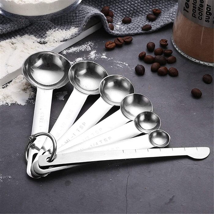 Measuring spoons, stainless steel measuring spoons, measuring spoon set with scale, measuring cup, measuring ruler, baking tool, multipurpose spoon (Silver, 7 PCS) (Silver 7 PCS)