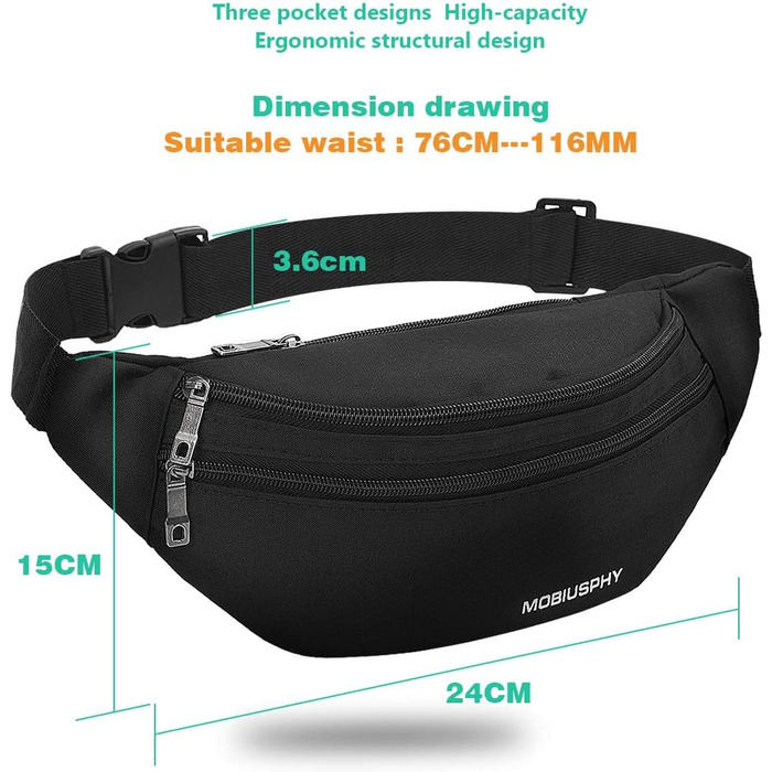 Поясна сумка на пояс для жінок та чоловіків, спортивна, для бігу, чорна