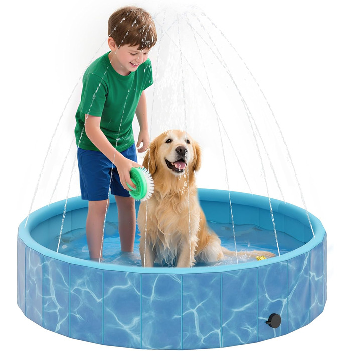 PawHut Басейн для собак 160 x 30 см, складаний, з неслизьким покриттям, блакитний. Підходить для собак та котів