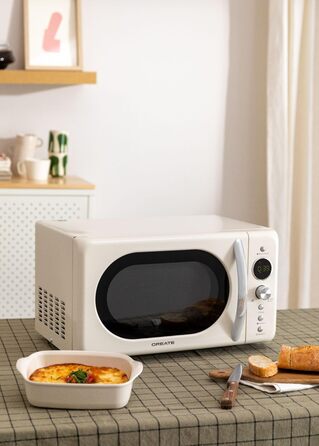Мікрохвильова піч з грилем Retro Digitale 20L, кремово-білий колір, LCD-дисплей, 9 меню, багатофункціональна