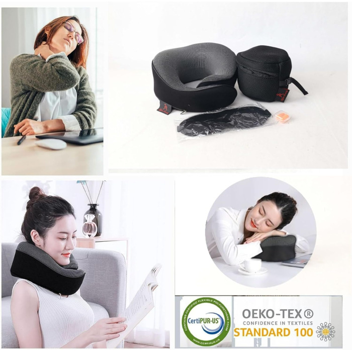 Подушка для подорожей Ergonomic – подушка для шиї з memory foam, підтримка голови та шиї, комфорт для тривалих подорожей літаком, потягом, автомобілем – ідеальна для відпочинку та сну