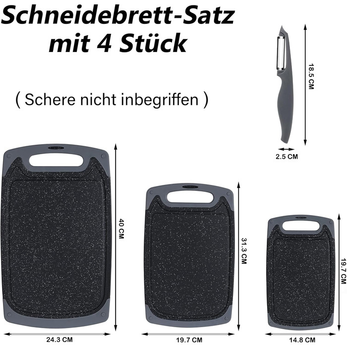 Набір обробних дощок для кухні з неслизькими ніжками та канавкою для соку, BPA-free, чорний