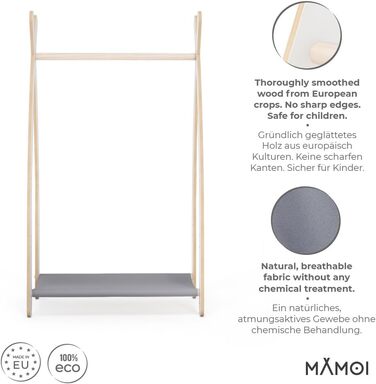 MAMOI® Clothes Rail Baby Nursery | Children's Clothes Rail 106x95x32cm / 53x95x32cm | Children's Clothes Rack Baby | Coat Stand | Baby Wardrobe | Children's Wardrobe | 100% ECO | Made in EU (1 Module - 1 Shelf, White - Grey)