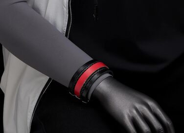 Чоловічий/Жіночий шкіряний браслет COOLSTEELANDBEYOND, плетіння, широка модель, спортивний, мінімалістичний, чорний/коричневий, червоний акцент