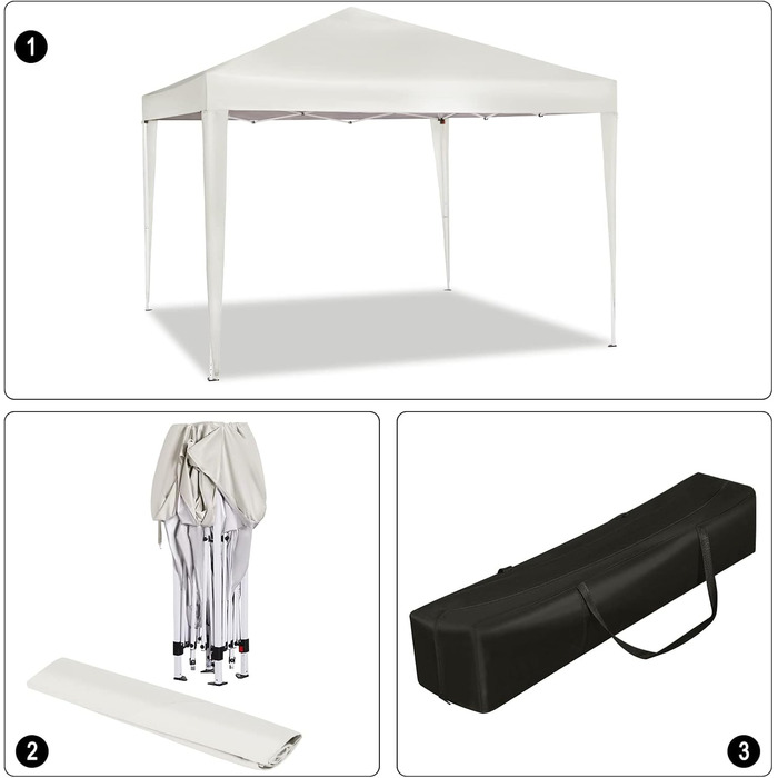 WOLTU Pop-Up Pavilion, Waterproof Folding Pavilion, Sun Shelter, Event Pavilion, Garden Pavilion for Patio, Camping, Festival, Pagoda Tent made of Oxford Fabric with Metal Frame, 3 x 3 m, Beige, PVL0002be