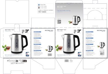 Електричний чайник EMERIO з об'ємом 1.7 л, синя LED-підсвітка, 360° підставка, скло Borosilikat, без BPA, WK-119988.7