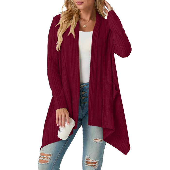 Жакет GRECERELLE з м'якої в'язки, колір бордовий, з кишенями, легкий, асиметричний, розмір M