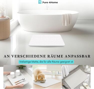 Діатомітовий килимок для ванної Pure 4Home Kieselgur 60x40 см, швидкосохнучий та антибактеріальний підклад, білий