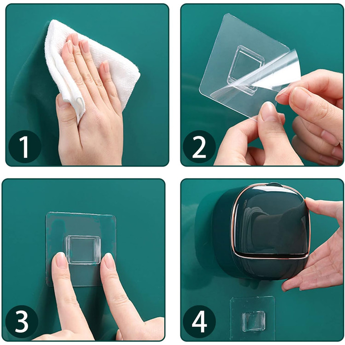 Настінна мильниця Flip-Deckel без свердління з піддоном для мила, вологостійка, для ванної та кухні (Темно-зелений)