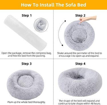 Кругле ліжко для котів, 60 см, м'яке, для собак та котів, легко миється, сірий колір