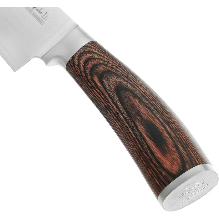 Кухонний ніж Wakoli EDIB Bunka з дамаської сталі (серцевина VG10), 20 см - гострий та ергономічний. Ніж з ручкою з паккавуду в подарунковій коробці. Кухонний ніж для професійних та аматорських кухарів. Без гравіювання