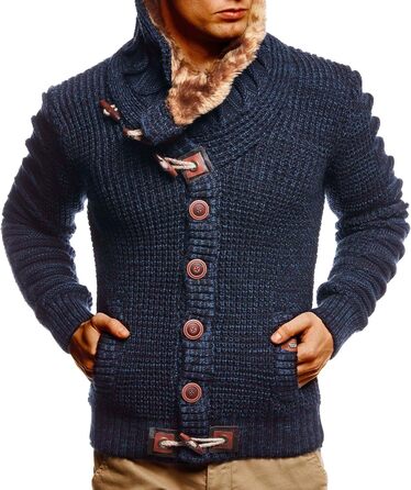 Чоловічий кардиган Leif Nelon з ґудзиками, Regular Fit, довгі рукави, для повсякденного та ділового стилю, сірий, чорний (S, Синій)