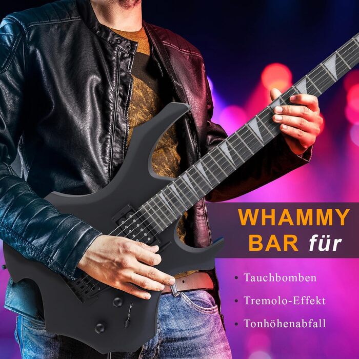 Електрогітара Pyle E – Комплект для гітари з підсилювачем, чохлом, струнами, ременем, тюнером та кабелем, для важкого металу та подорожей, чорна