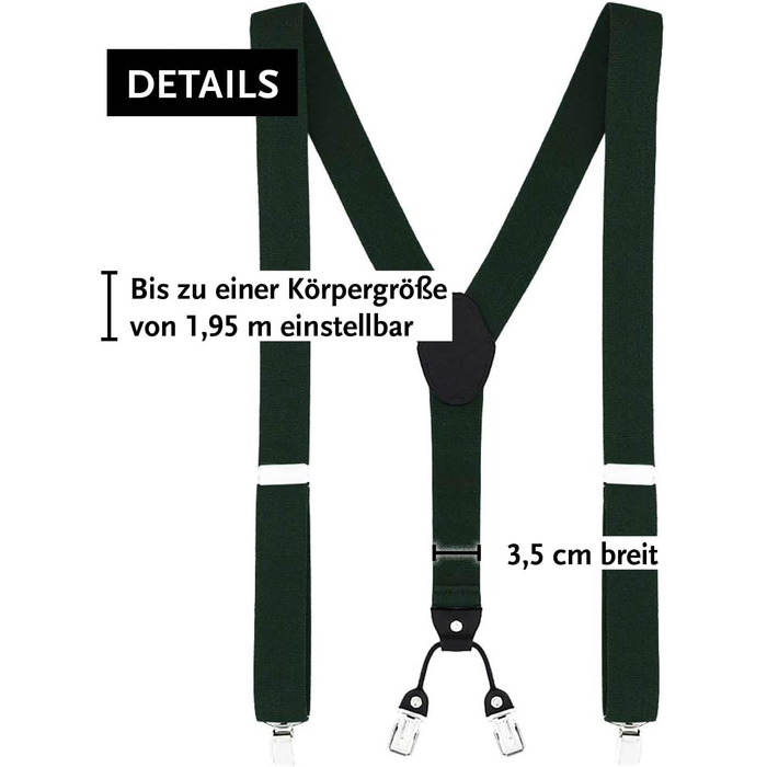 Підтяжки чоловічі DonDon Y-подібні, 3,5 см, еластичні, регульовані, комплект з метеликом, зелені
