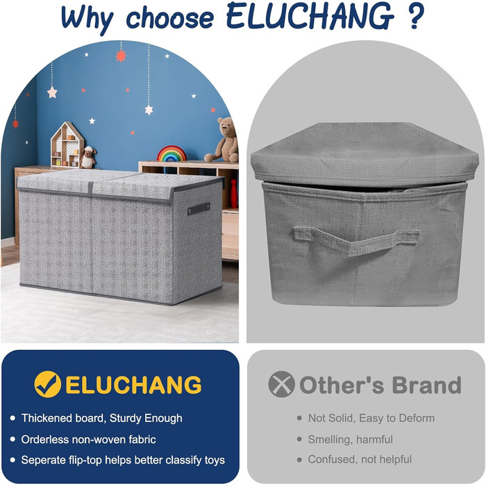 Складана коробка для зберігання іграшок ELUCHANG 83л з кришкою, для дитячої кімнати, сіра