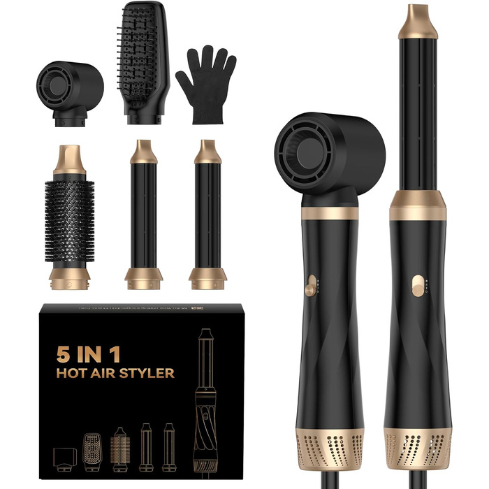 Airstyler 5 в 1: Фен-щітка, плойка, випрямляч для волосся. 1000W, 3 температурні режими, для об'єму, локонів та випрямлення. Білий (Чорний)
