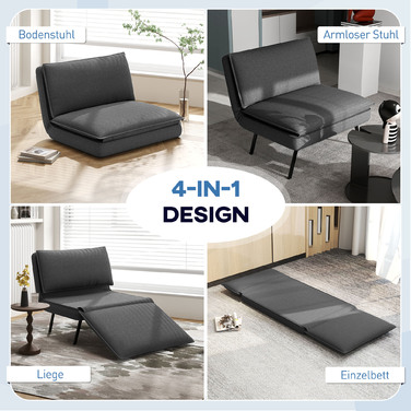 HOMCOM 4-in-1 Floor Sofa, Convertible Sofa Bed with Linen Look, Upholstered with a Load Capacity of up to 150 kg for Bedrooms, Living Rooms, Dark Grey | Aosom