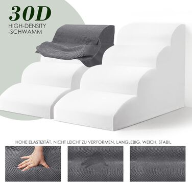 4-Step Dog Stairs, 50cm High Sponge Pet Stairs for Dogs and Cats, Non-Slip Pet Ladder Cat Stairs with Washable Cover for Sofa Bed, Grey