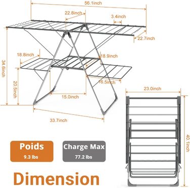 Сушарка для білизни Innotic: компактна, розкладна, зі 4 крилами, стабільна, для ванної, балкону, радіатора (сіра)