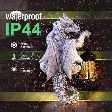 Yeomoo Dragon Figures with Solar Lamps Tree Trunk Garden Decor for Outdoors: Funny Dragon Garden Figures Decor with LED Solar String Lights Outdoor Gifts for Men/Women Garden Fence Tree Accessories Grey