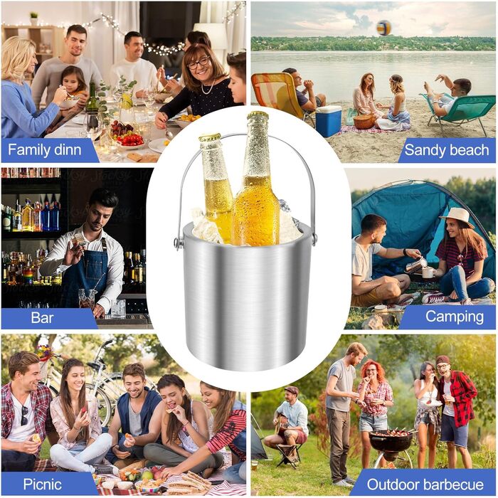 Ейскюбель з кришкою та лопаткою з нержавіючої сталі: ізольований ейскюбель для льоду, пива, секту, вино, напої, фрукти (2,2л)