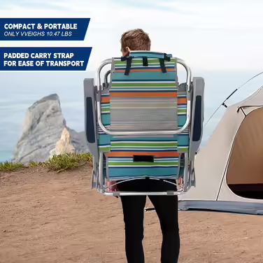 WKFAMOUT Folding Beach Chair with Folding Table, 5 Position Backpack Chair for the Beach, High-Back Camping Chair with Cooler Bag, Adjustable Backrest and Carrier, White 1 Piece (Orange, 2 Pieces)