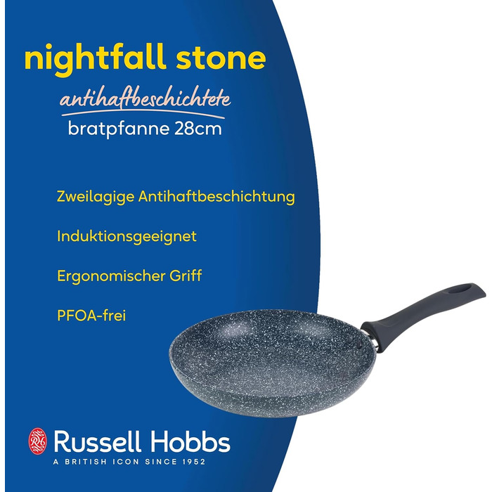 Сковорода Russell Hobbs RH00840EU7 з антипригарним покриттям, 20 см, для приготування омлетів, індукційна, з бакелітовою ручкою, з покриттям Nightfall Stone