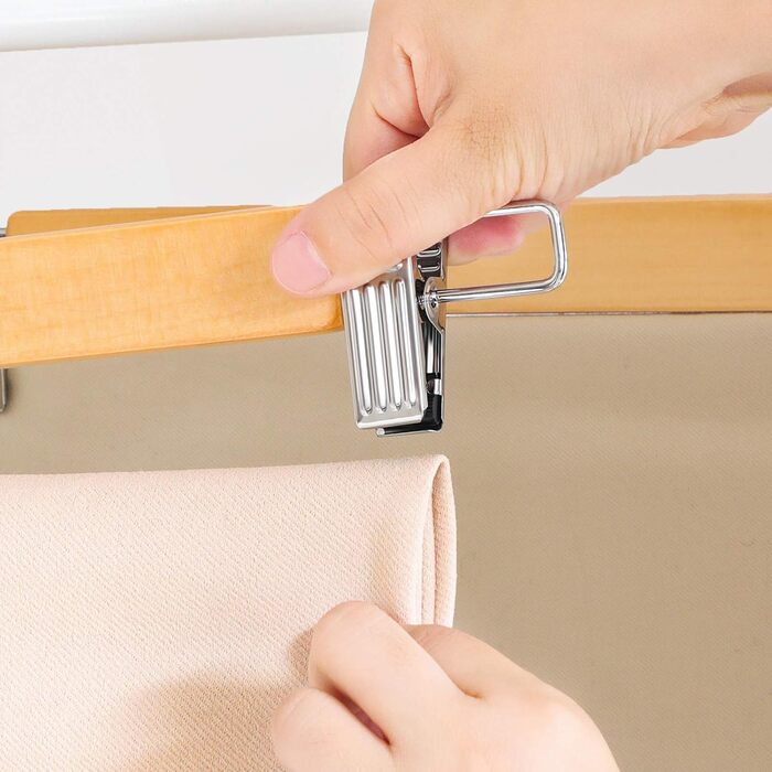 Набір вішалок для штанів SONGMICS 16 шт. з дерева, з регульованими кліпсами, протиковзні, для штанів, шортів та спідниць, натуральний колір