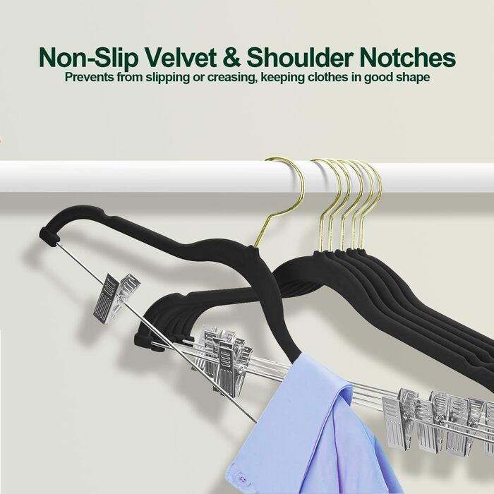 Набір вішалок для штанів Stormix 24 шт., 42 см, з кліпсами, неслизькі, для штанів, спідниць, суконь, курток, пальто (рожево-золоті гачки)