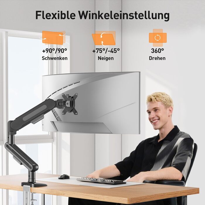 Кріплення для монітора ELIVED EV3235B-G: регульована підставка для монітора 17-34 дюймів, 2-12 кг, VESA 75/100mm, сірий