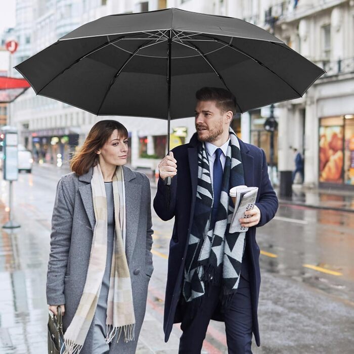 Чорний парасолька G4Free 62 дюймів (157 см) - великий, складний, вітростійкий, автоматичний, з подвійним куполом, 10 ребер