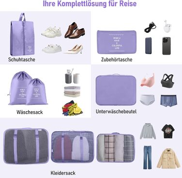 Органайзер для валізи, набір 10 шт. Packing Cubes, аксесуари для подорожей, косметичка, набір для валізи (фіолетовий)