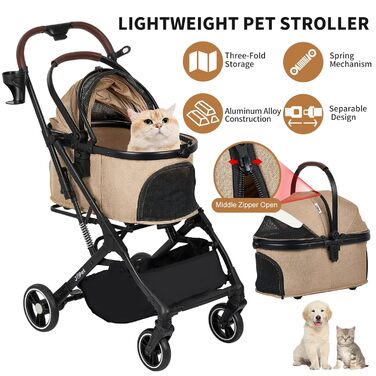 Дитяча коляска для домашніх тварин: собак та котів, компактна, складна, сірого кольору
