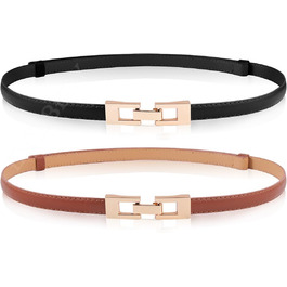 2 жіночі шкіряні ремені Skinny: чорний + білий (чорний + коричневий). Вузький тасьовий ремінь з золотою пряжкою для суконь та пальто.