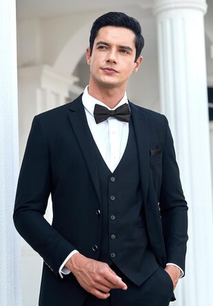 HISDERN Набір краватки з візерунком пава, нагрудної хустки та запонок для чоловіків, з гачком, регульована, вже зав'язана, для весілля, свят, Різдва, Хелловіна (A10-чорний)