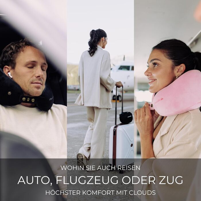 Подушка для шиї CLOUDS для подорожей – Memory Foam, 2 розміри, для дорослих, дихаючий чохол, 5 кольорів (Чорний, S/M)