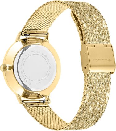 Жіночий годинник Tamaris на кварцовому механізмі, аналоговий, 36 мм, з браслетом з нержавіючої сталі, з блискітками, водостійкий 3 ATM (золотий сітковий блиск)