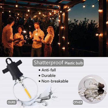 ZOTOYI String Lights Bulbs Outdoor, 15M Outdoor String Lights Bulbs, 25 G40 Bulbs 2 Replacement Bulbs IP65 Waterproof Warm White LED Filament Bulbs for Indoor Decor Outdoor, Party, Festival, Wedding