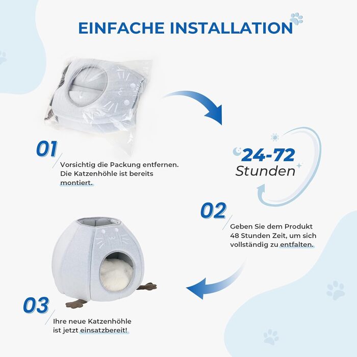 Кішка Будиночок-Печеричка для котів, сірий, 40x40x35 см, з м'якою подушкою Sherpa, M