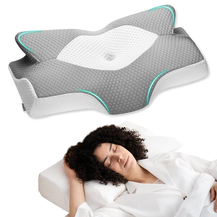 Ортопедична подушка Elviros Memory Foam, ергономічна подушка для шиї, 64x(11,5/13)x40 см (сіра)
