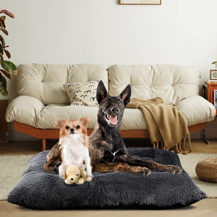Килимок для собак, великий, 90 x 58 см, пральний, пухнастий, Sherpa, з неслизькою основою, теплий лежак для собак та котів, сірий (XL)