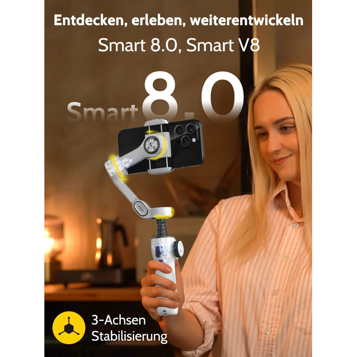 Стабілізатор гіроскоп AOCCHUAN Smart V8 з 7.8-дюймовою штангою, AI-трекінг, OLED-дисплей, кнопка зйомки (Чорний)