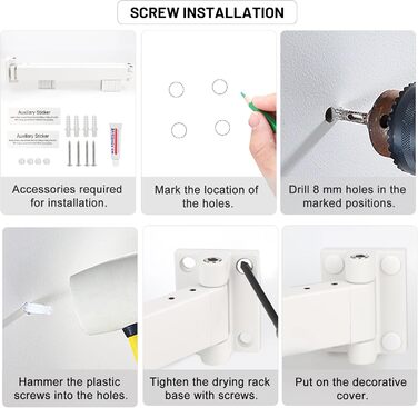 Настінна сушилка для білизни 120см, висувна, складна, з 18 гачками - для балкона, ванної, спальні, білий