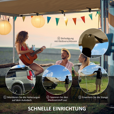 Outsunny Car Roof Tent - Weather-Resistant Camping Shelter, 160 x 250 x 125-225 cm, Khaki