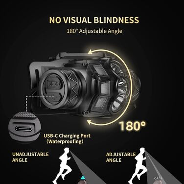 Налобний ліхтар WUBEN H1 Pro 1200 люменів, USB, акумуляторний, 10 режимів, водонепроникний IP68, для бігу, кемпінгу та виживання